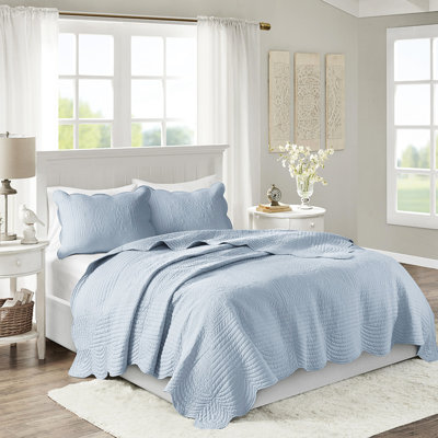 Ensemble de courtepointes réversibles à bord festonné pour lit double/queen - Tissu en microfibre, rembourrage en coton, lavable en machine, style champêtre, 3 pièces en microfibre douce, rembourrage, aspect