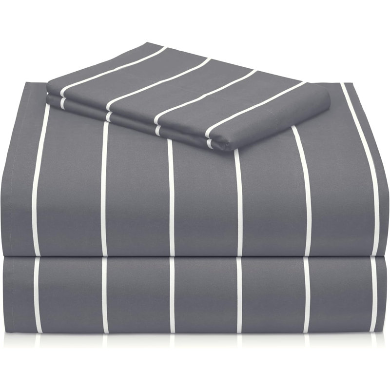 Luxclub 3 PC Light Gray Striped Twin Silky Soft Cooling Extra Deep Pocket Performance Sheet Set, Light Gray Striped