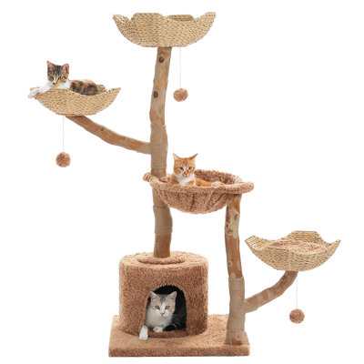 59 Inches White Wood Modern Cat Tree