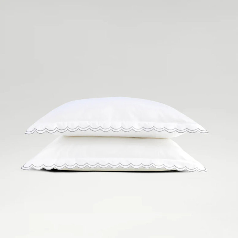 Scallop Edge Luxury Pillowcase Pair, White/Silver, Standard Pillowcase