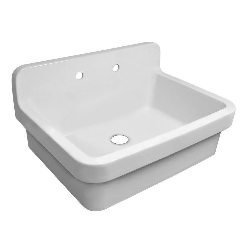 Fireclay 30" x 22" Drop-in Sink with 2 Faucet Holes on Backsplash, White