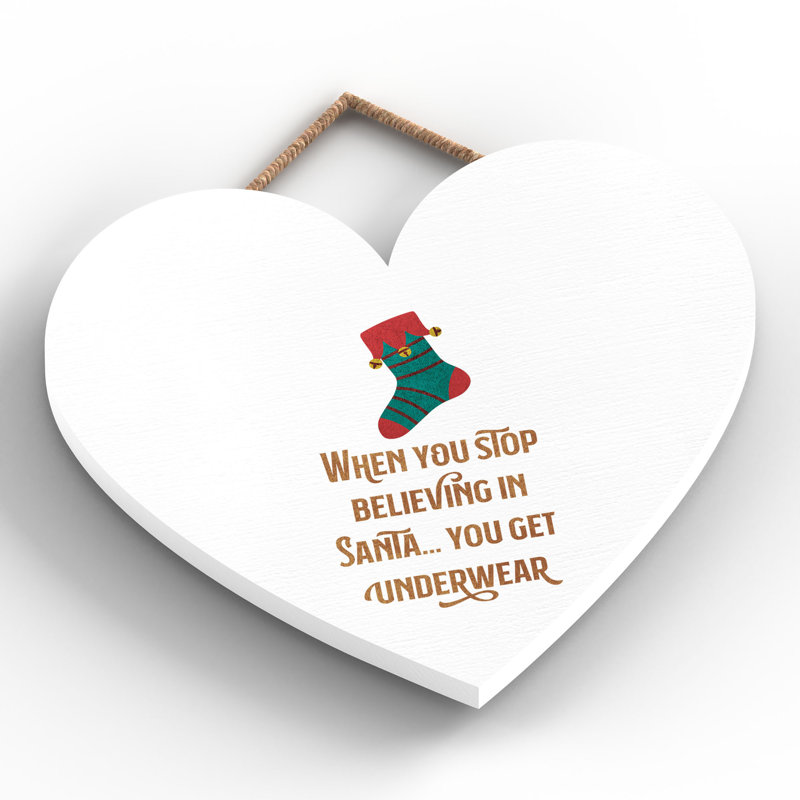 Xmas When You Stop Believing Wooden Hearts Plaque, 16cm H x 17cm W x 0.9cm D