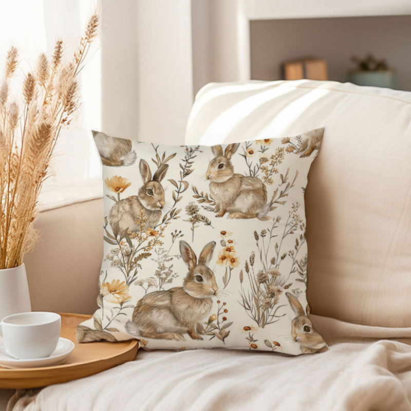 Animals Easter Bunny Rabbits VIII Cottage Throw Pillow Cover, Square 18"