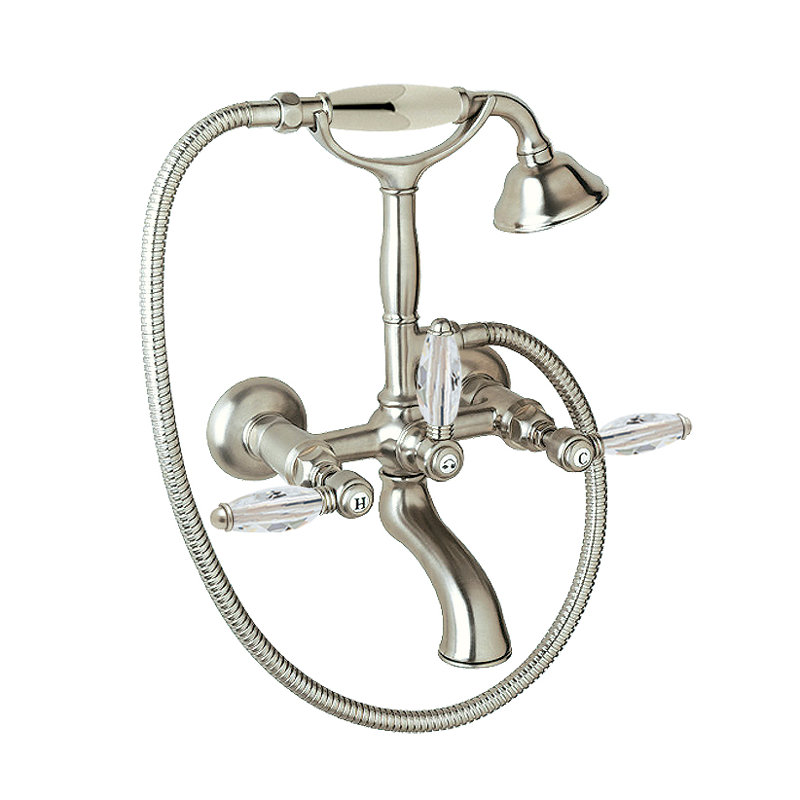 Country Exposed Wall Mount Tub Filler, Tuscan Brass, Crystal Metal Lever Handle