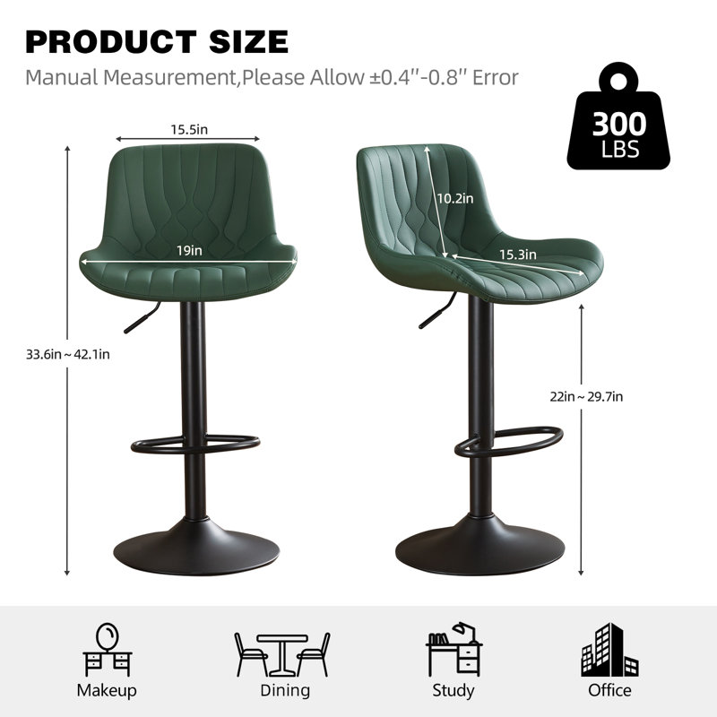 Swivel Adjustable Height Counter Stool With Footrest, Green