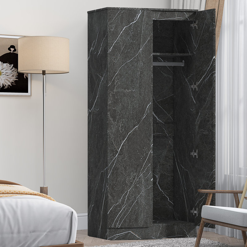 Deraz 2 Door Plain Wardrobe In Marble Effect, Grey
