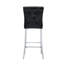 Ensemble de salle à manger contemporain 3 pièces à hauteur de bar avec table ronde en verre trempé, base en métal argenté et 2 tabourets de bar rembourrés noir profond, ensemble de coin-repas compact pour îlot de cuisine