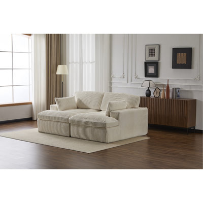 Méridienne double en velours côtelé blanc, lit surdimensionné surdimensionné, canapé modulaire de luxe à assise profonde pour le salon, sans assemblage, 2 - avec canapé rembourré en mousse à mémoire de forme
