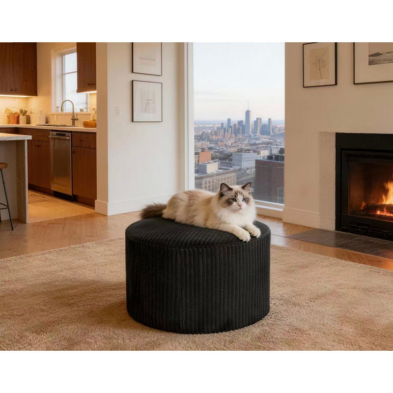 Repose-pieds plein Corduroy Upholstery, Black