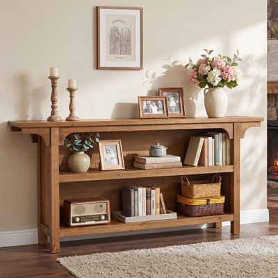 Console en bois massif de 63 pouces, canapé-lit étroit à 3 niveaux derrière le canapé, meuble d'entrée avec tablettes de rangement pour le couloir, le salon, le vestibule, assemblage facile, brun rustique