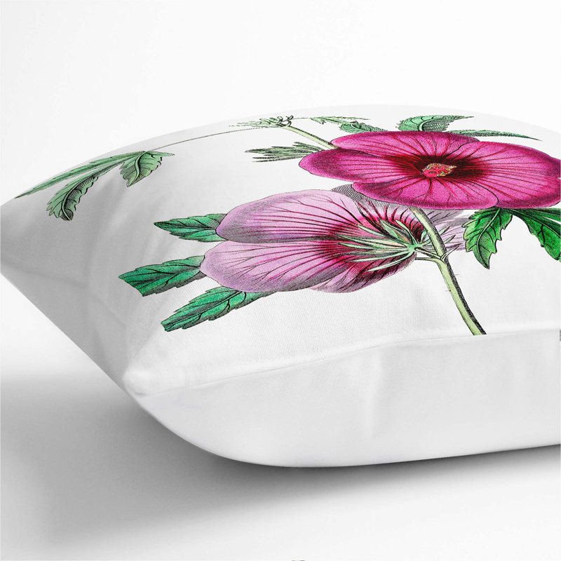 Pink Hibiscus Flowers Cushion with Filling, 55cm H x 55cm W x 20cm D, White