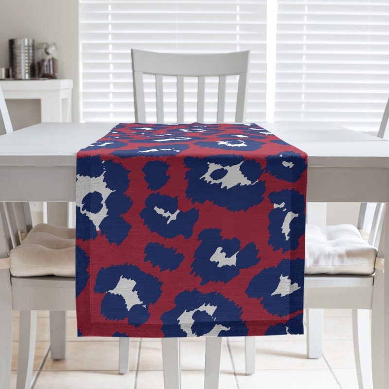 Animal Print Table Runner, 72" x 16", Scarlet/Blue/White