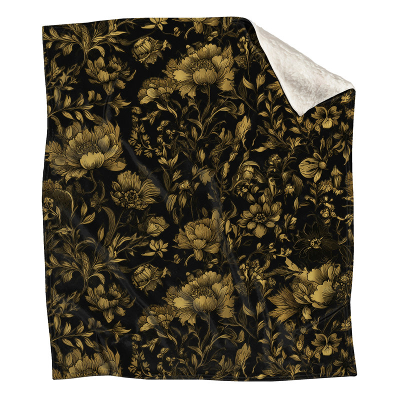 Couvertures dorées à motif floral, L 60 po x H 80 po