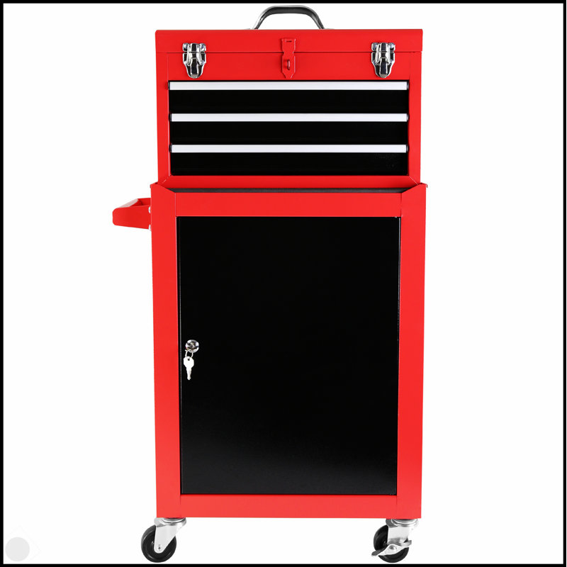 Coffre à outils roulant à 3 tiroirs avec roulettes, coffre à outils avec grande armoire de rangement et tablette réglable, coffre supérieur portable amovible avec coffre à outils pour le garage et l'entrepôt