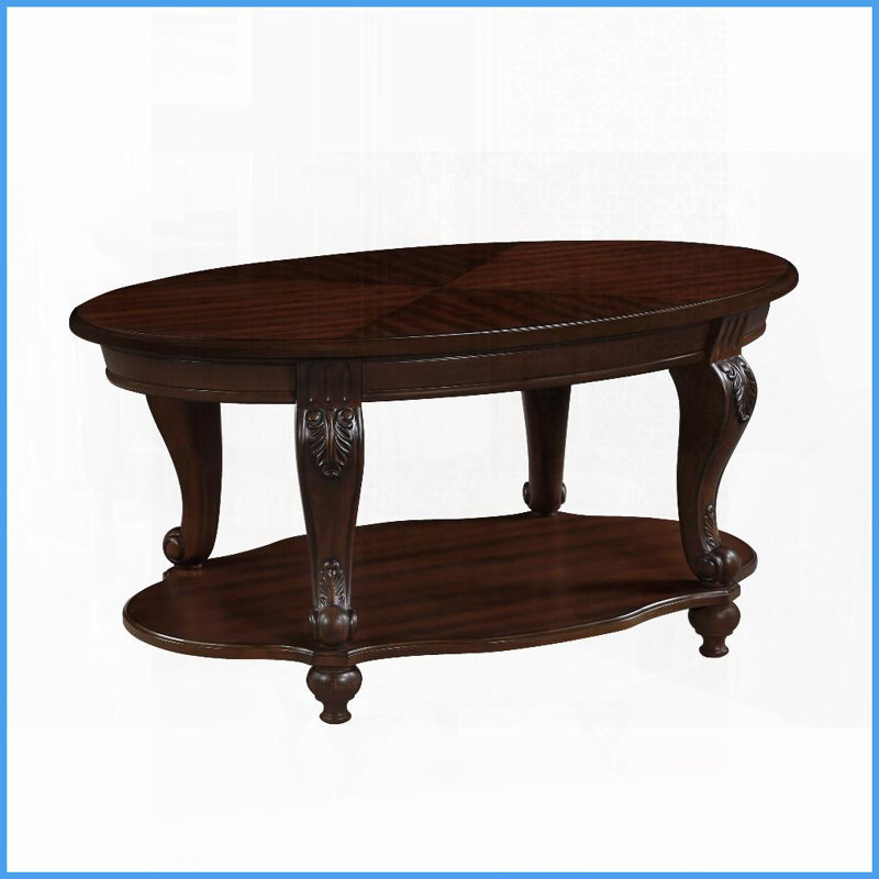 Table basse de salon ovale 42 po à 2 niveaux - Pieds en bois d'hévéa massif, facile à assembler et amp; Stable, Bois brun