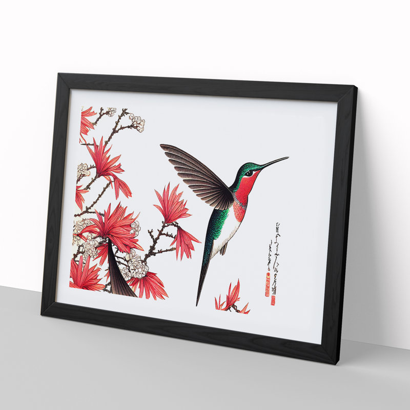 Japanese Hummingbird - Single Picture Frame Print, Black, 46cm H x 64cm W x 2cm D
