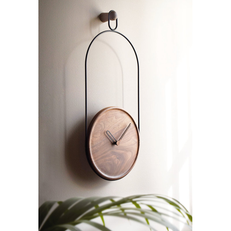 Eslabon Solid Wood Wall Clock, Walnut/Black