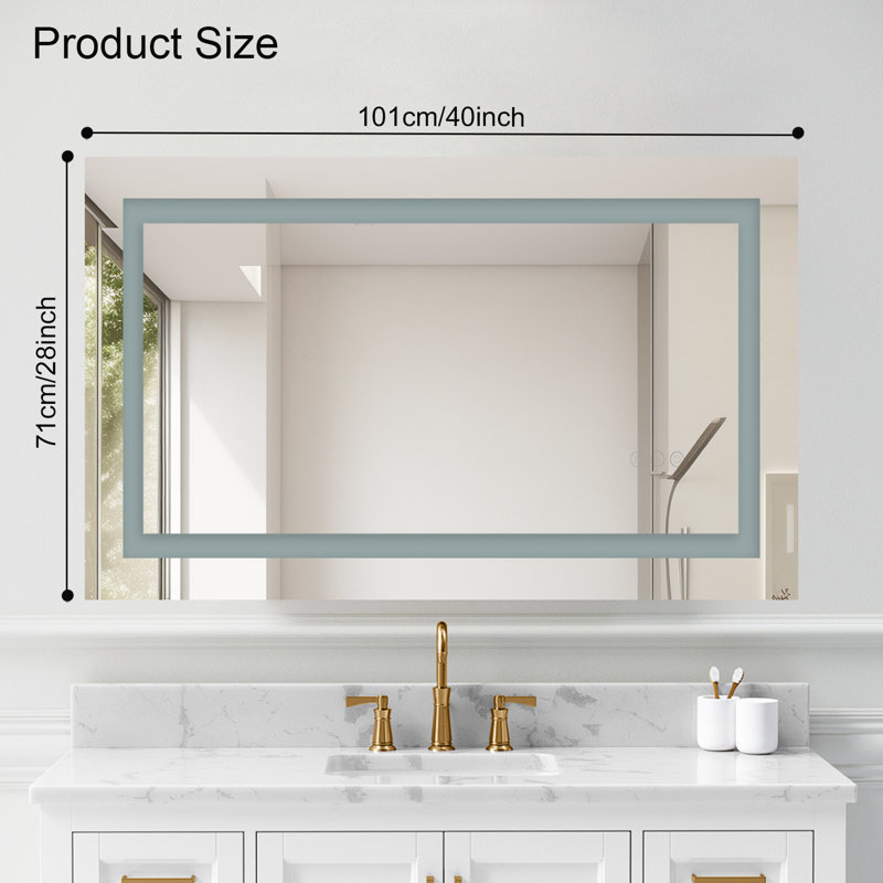 Frameless Led Bathroom Mirror,3 Colors Dimmable,anti-fog,memory Function,wall Mounted Lighted Vanity Mirror, 28" x 40"
