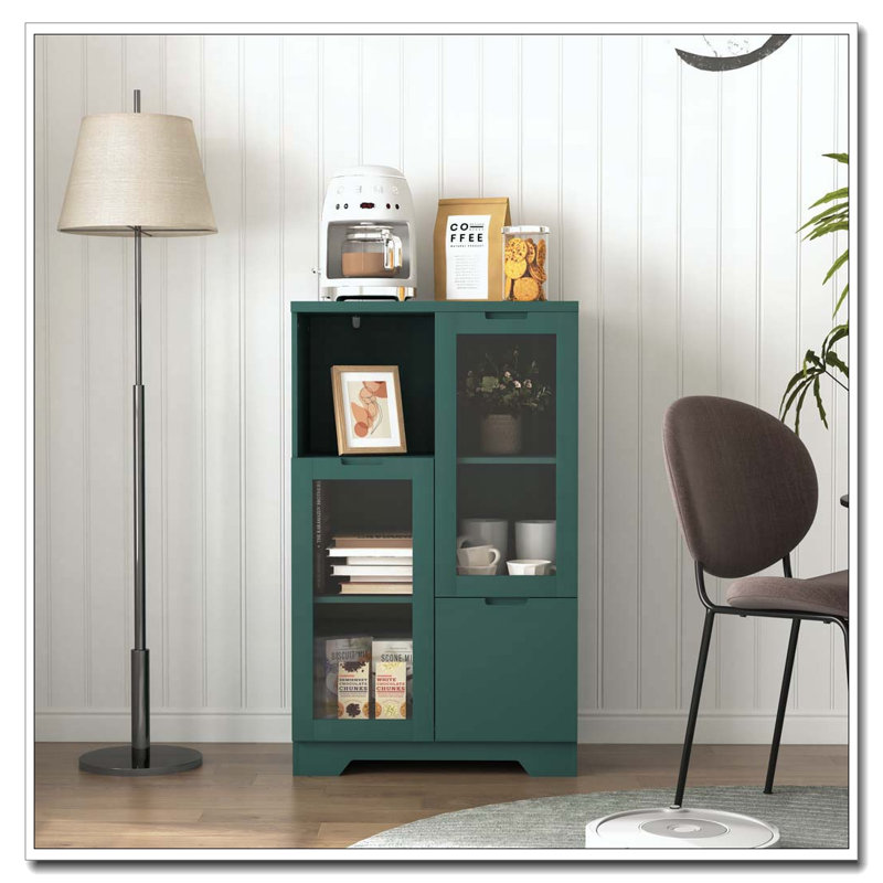MDF Painted Cabinet Glass Doors Drawer Open Storage, Green
