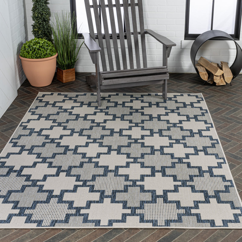 Tapis bleu marine / crème Kaliee, Rectangle 5 pi 3 po x 7 pi 7 po