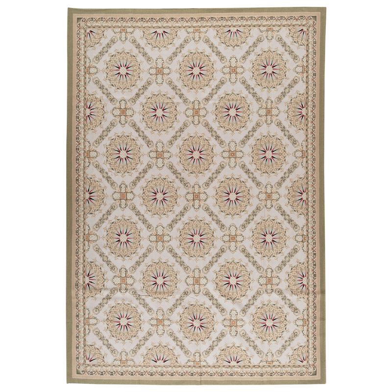 One-of-a-Kind High-Quality Hand-Knotted Area Rug in Tan/White/Pink/Green