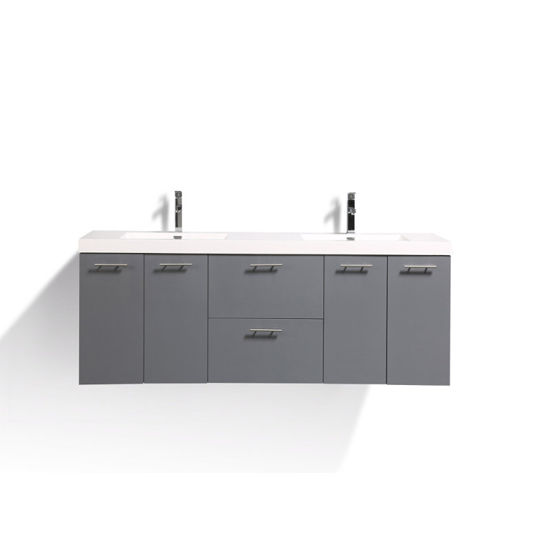 Leffler 84" Wall-Mounted Double Bathroom Vanity Set, Gray