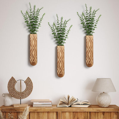 3 Pack Wood Wall Planter, Boho Wall Vase For Hallway Decor And Bathroom Decor, Modern Farmhouse Decor, Wooden Hanging Planter