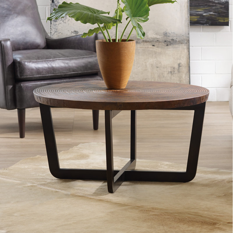 Parkcrest 35'' Round Brown/Black Metal Coffee Table with Aged Copper Top
