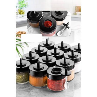 16 Jar Ellington Revolving Countertop Spice Rack with Lift & Pour Caps and  Spices Included, FREE Spice Refills for 5 Years: Black and Chrome