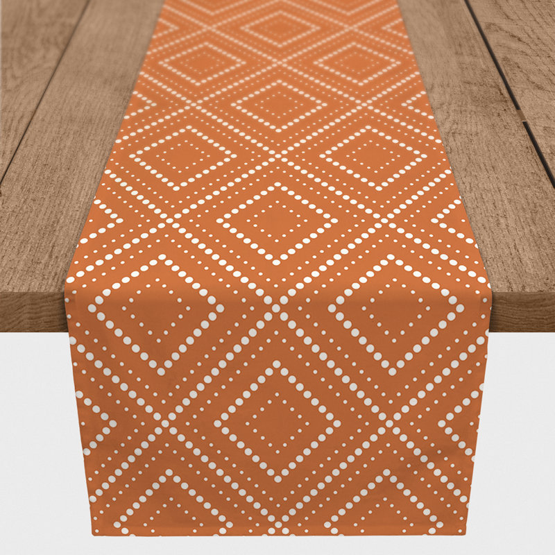 Nalston Dotted Diamond Table Runner, 90" x 16", Orange, Geometric