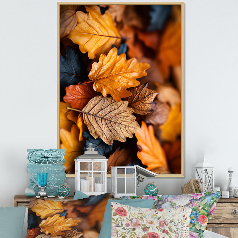 Autumn Mapple Leaves 3 - feuilles, art mural, Cadre flottant brun, H 44 po x l 34 po x P 1,5 po