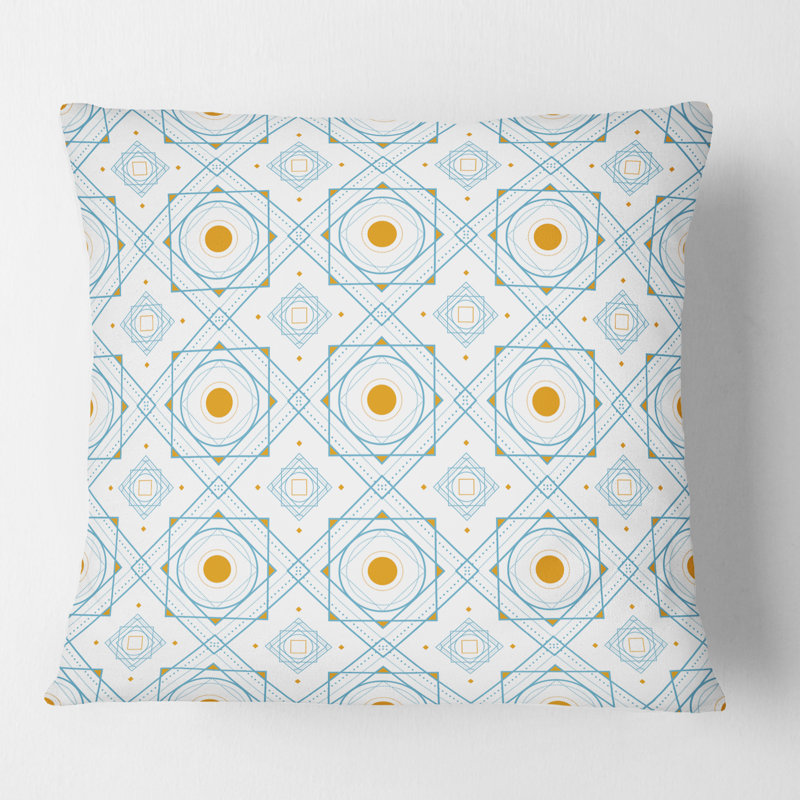 Coussin décoratif rétro Mid-Century en orange et bluye - Mid-Century Modern, 18 po x 18 po