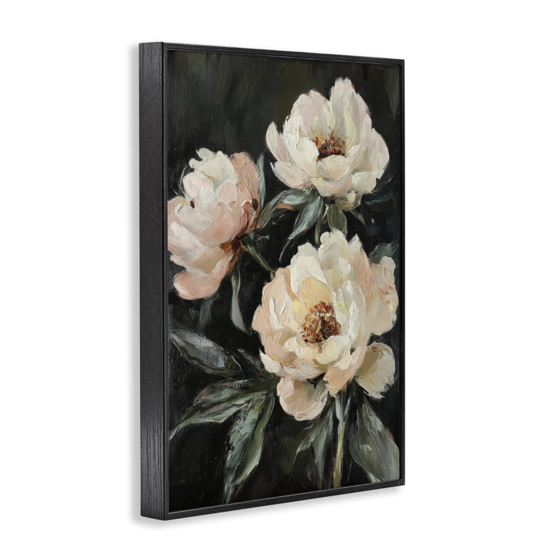 «Peach Roses», reproduction de giclée par Petal Prints Design, H 18 po x l 12 po, Giclée encadrée noir minuit