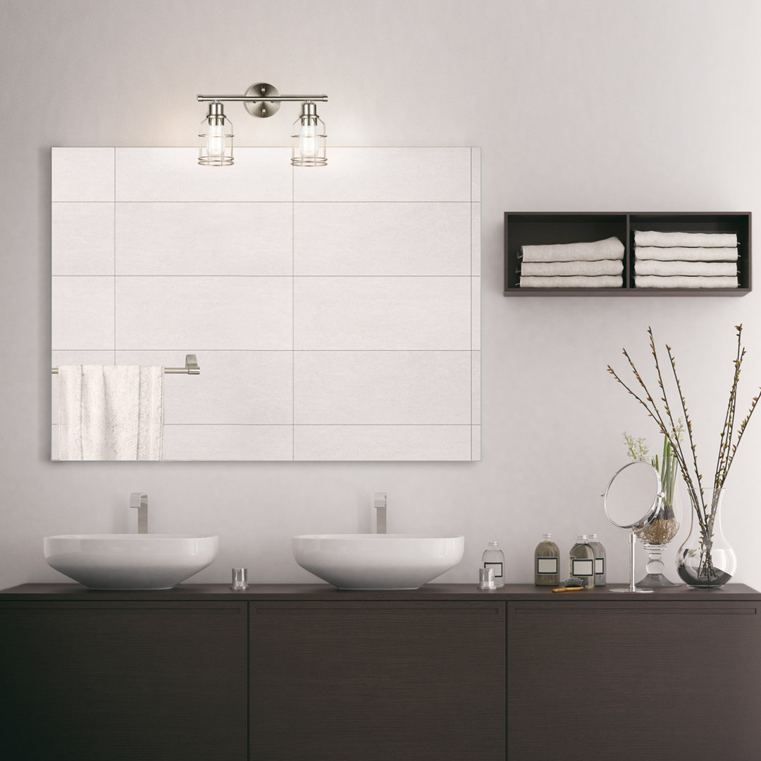 Penishaw 2-Light Brushed Nickel Vanity Light With Cage Shades, Bulbs Included Williston Forge