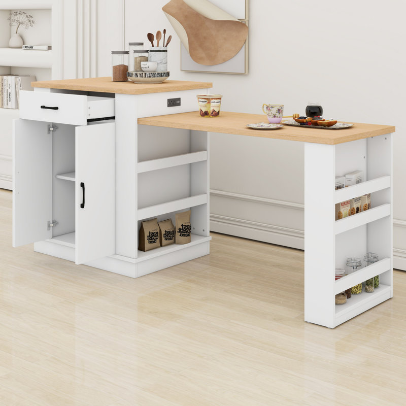 Table extensible avec tiroirs de rangement, garde-manger à double porte et tablettes de présentation - De la salle à manger au bar à thé