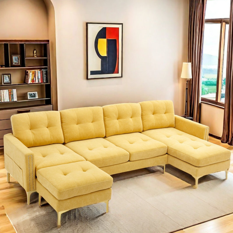 Canapé modulaire 4 pièces Hanika, Velours jaune