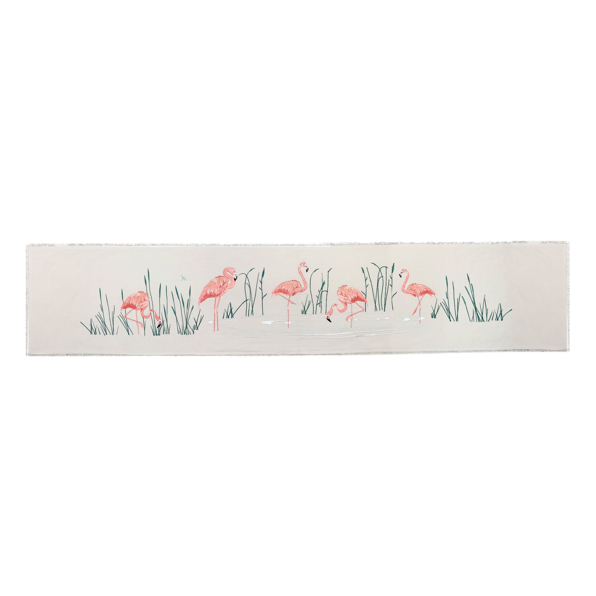 Photo inspiration: Panama Embroidered Cotton Table Runner Reference: Bayou Breeze Flamingos Coastal Embroidered Cotton Table Runner