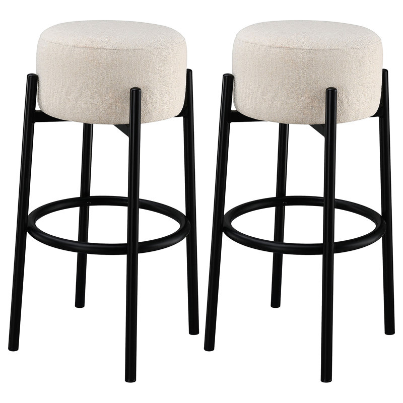  Leonard Upholstered Backless Bar Stool White (Set of 2)