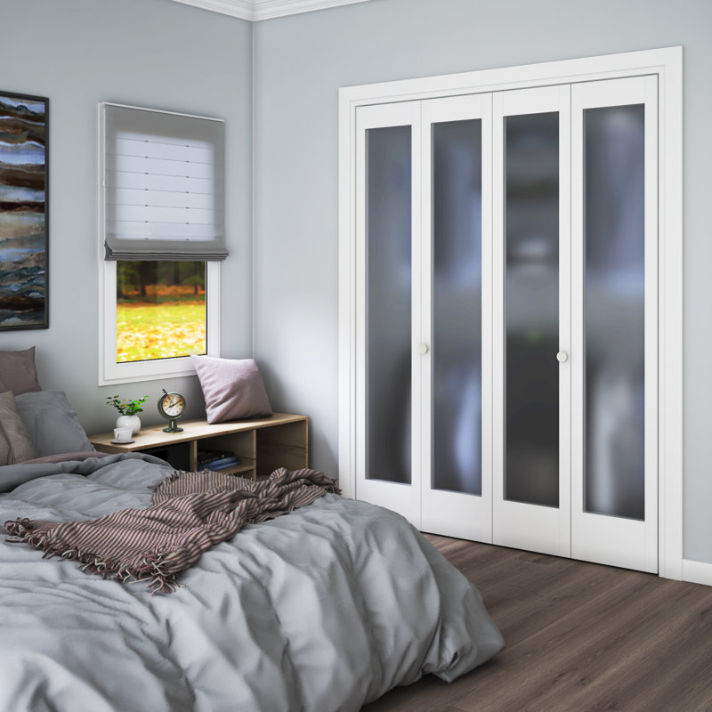 30" x 80" White Frosted Glass Shaker Bi-Fold Door