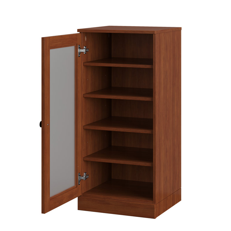 Armoire de rangement 100% en bois massif avec porte étroite en verre dépoli avec tablettes réglables, rangement empilable peu encombrant, l 16,5 po x H 35,75 po