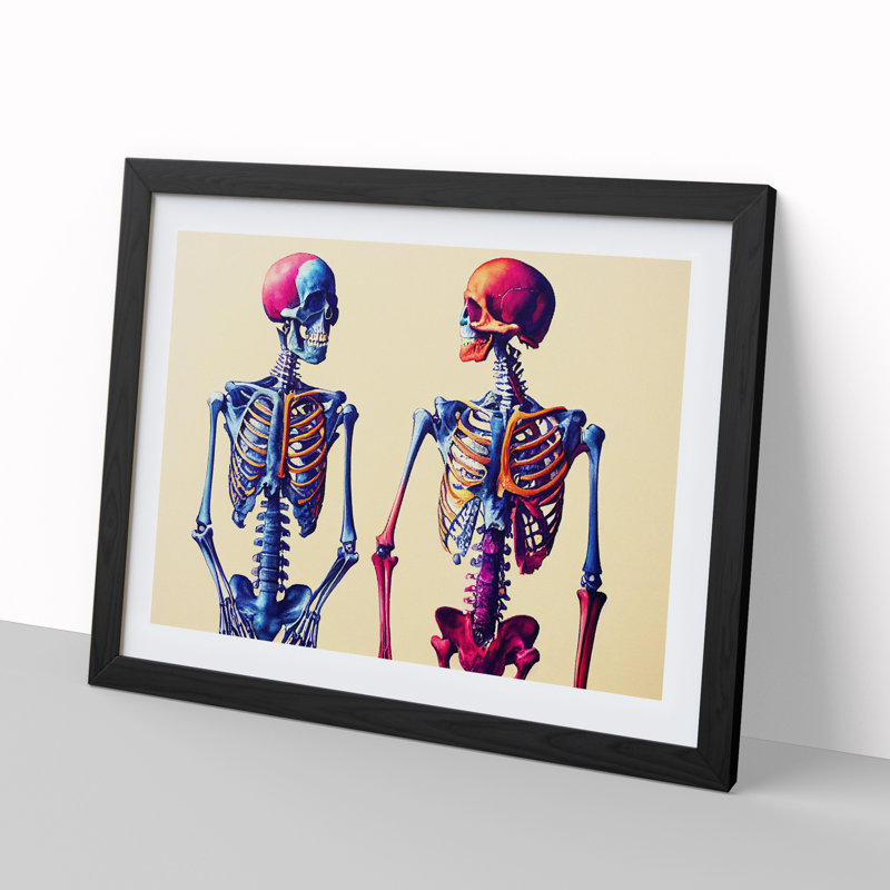 Two Skeletons - Single Picture Frame Print, Black, 46cm H x 64cm W x 2cm D