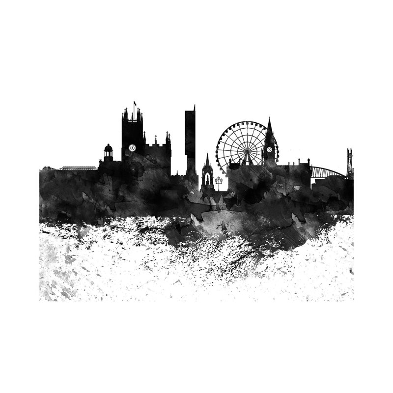Manchester Black & White Drops Skyline by Wall Decor Addict - Wrapped Canvas Painting, 20.32 cm H x 30.48 cm W