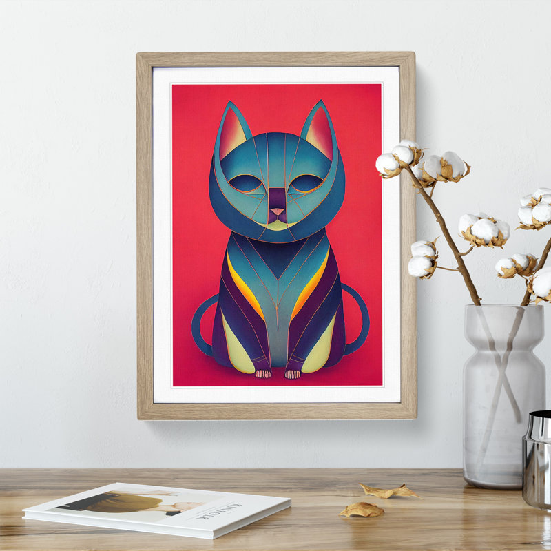 Modern Cat No.3 Abstract - Framed Print, 64cm H x 46cm W x 2cm D, Oak
