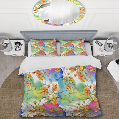 Multicolor Botanical Flowers I - Ensemble de housse de couette floral - Polyester microfibre