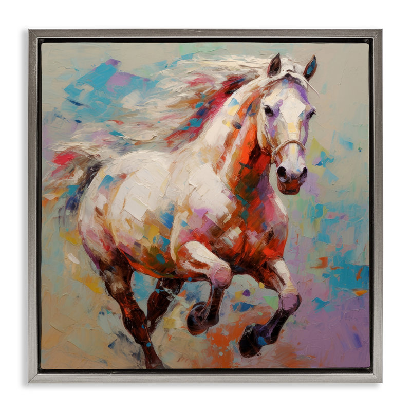 Art mural sur toile «Trotter le cheval» par Irena Orlov, H 25 po x l 25 po, Cadre flottant gris lustré