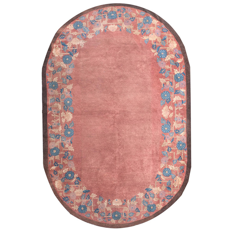 Antique Small Scatter Size Chinese - Art Deco Wool Rectangleval Knotted 1930s Coral Rug