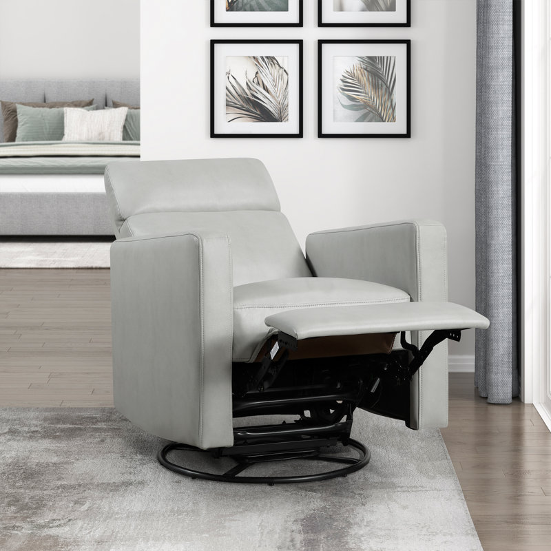 Kemontez 30" Modern & Contemporary Breathable Faux Leather Swivel Glider Reclining Chair with 360-Degree Swivel & Gentle Gliding Motion