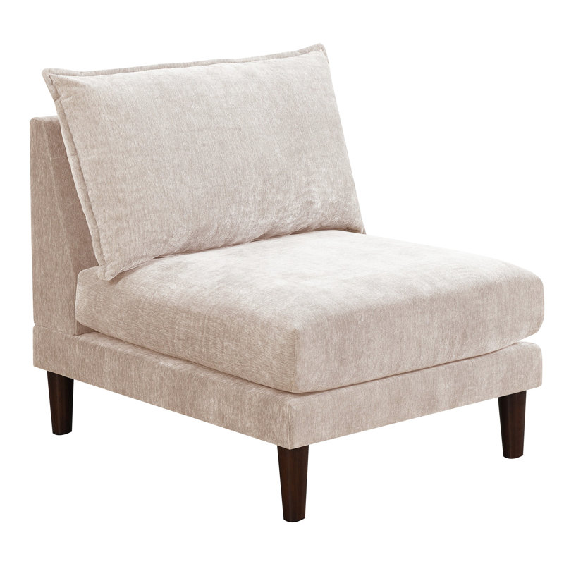 Fauteuil de détente rose sans accoudoirs avec coussin confortable et cadre en bois, Rose