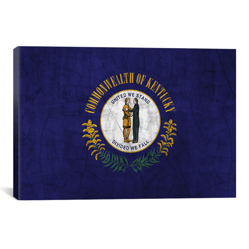Drapeau de kentucky, fissures, impression sur toile, H 8 po x l 12 po x P 0,75 po, Toile tendue, Pas de tapis