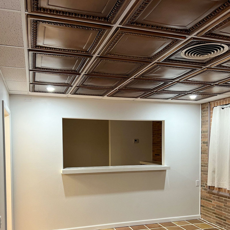 Cambridge 24'' L x 24'' W Textured PVC Drop-In & Glue Up Ceiling Tile Ceiling Tile In Weathered Copper, Aged Copper
